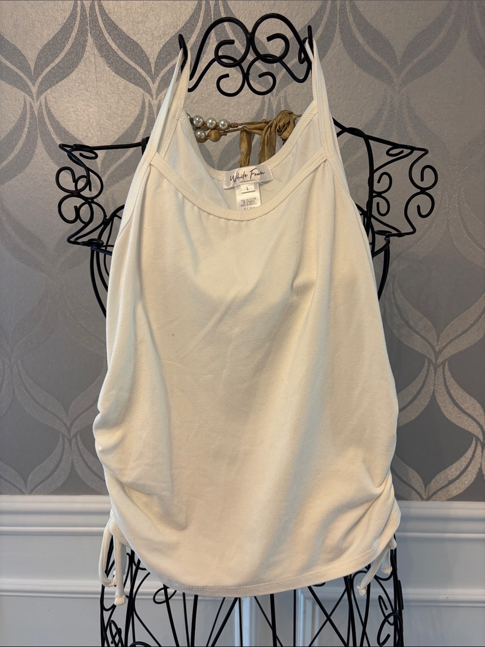 White House Black Market Cream Halter Tank Top with Side Ties
